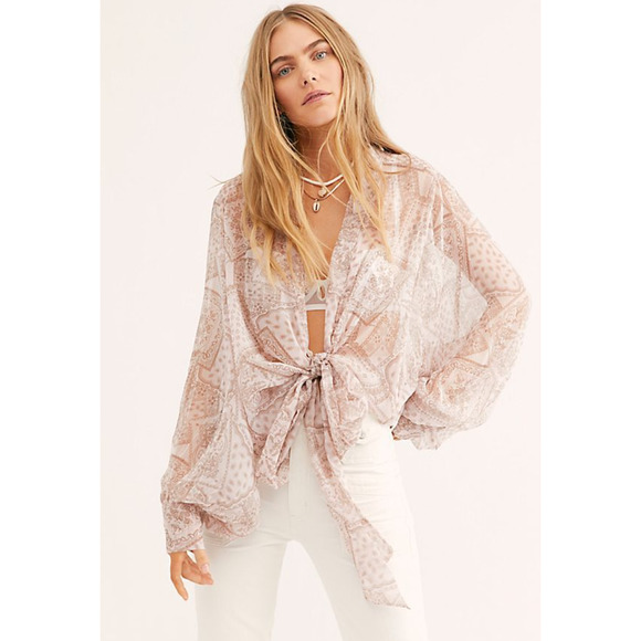 Free People Tops - Free People Golden Hour Tie Front Kimono Size ALL